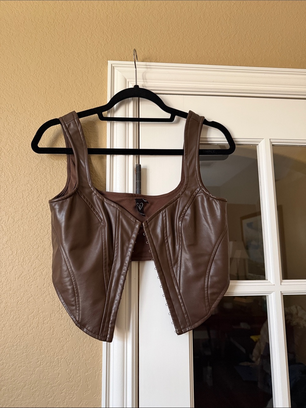 Windsor Brown Faux Leather Crop Corset Tank